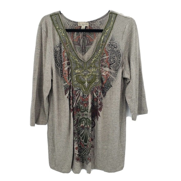Live And Let Live Sweater Womens Plus Size 2x Medallion Lace Embellished - Picture 1 of 11